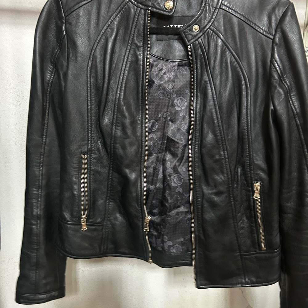 {Guess} Black Leather Moto Jacket